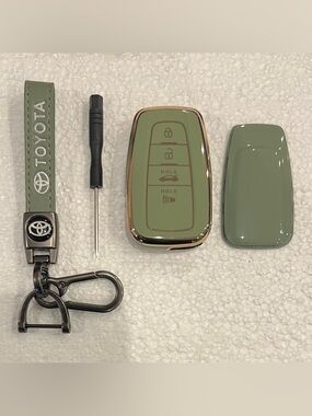 BMW Sage Green & Silver Leather Keychain & Sage Green & Gold Car Key Fob Cover